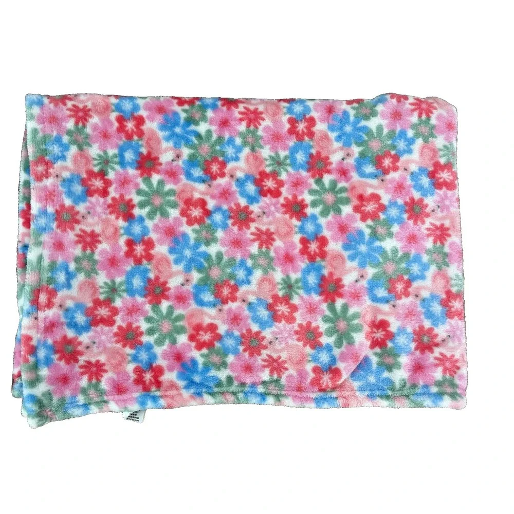 Duck Duck Goose Baby Blanket Flamingo Pink Flowers Blue Green Soft RN36753